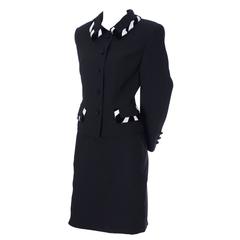Escada Couture Vintage Skirt Suit Wool Crepe Velvet Silk 38 Germany