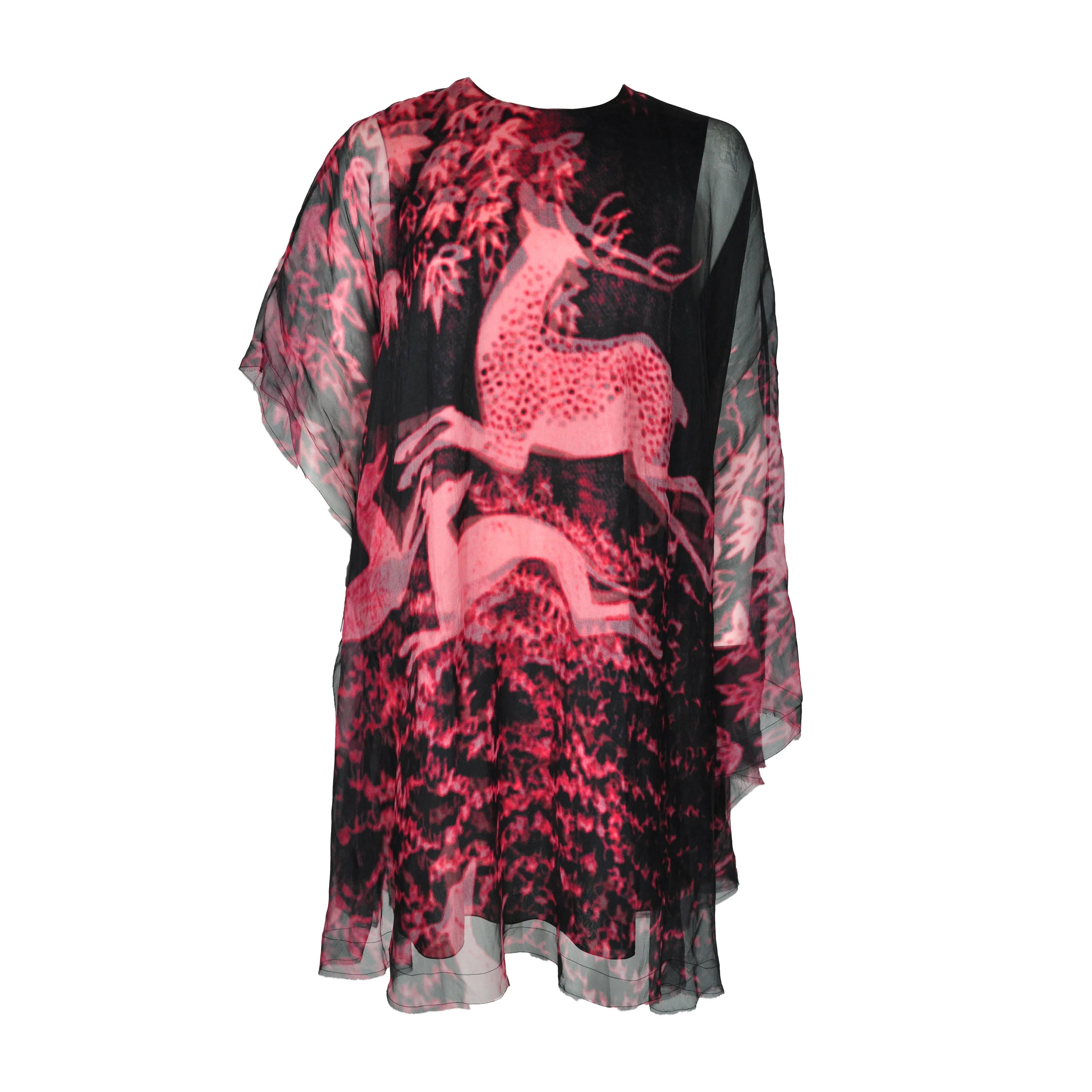 Lanvin 2015 Red-deer Print Organza Mini Dress FR40