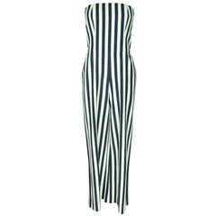 Chanel 2013 Spring Collection Blue & White Striped Jumpsuit FR36