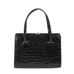 VINTAGE Italian Black CROCODILE SKIN 1960s HANDBAG Frame Purse SATCHEL 11
