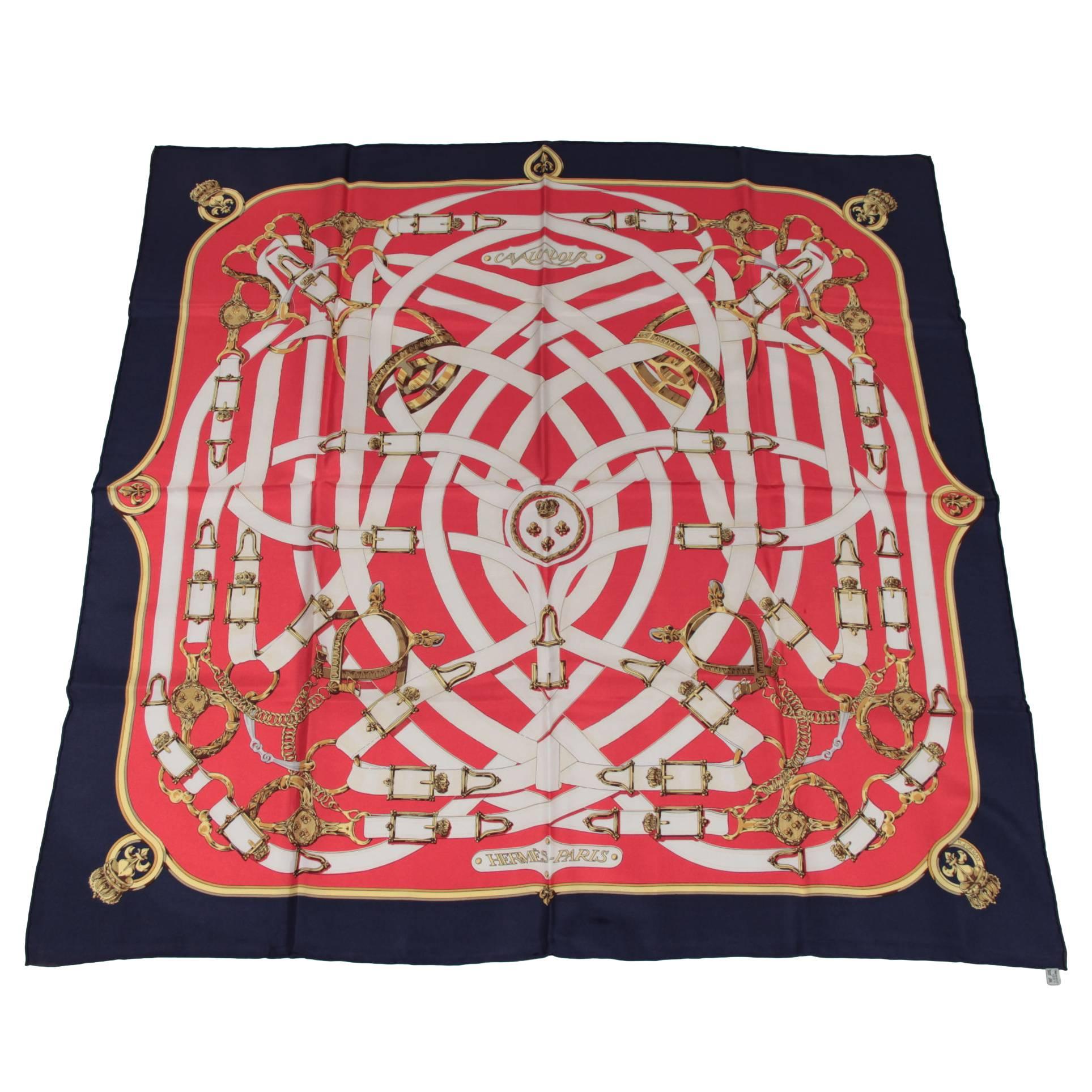 HERMES PARIS Navy Blue 
Red Silk SCARF CAVALCADOUR Henry D
Origny 1981