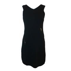Chanel Black Cotton Sleeveless Dress w/ Golden Zipper Detail - 38