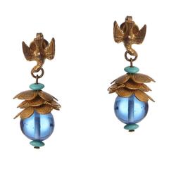 Late 1960s Miriam Haskell Glass Drop Earrings Designed by Larry Vrba