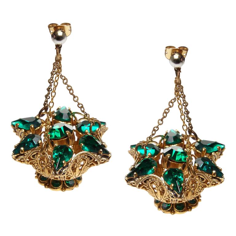 1940s Green Czech Glass Chandelier Earrings at 1stDibs | green ...