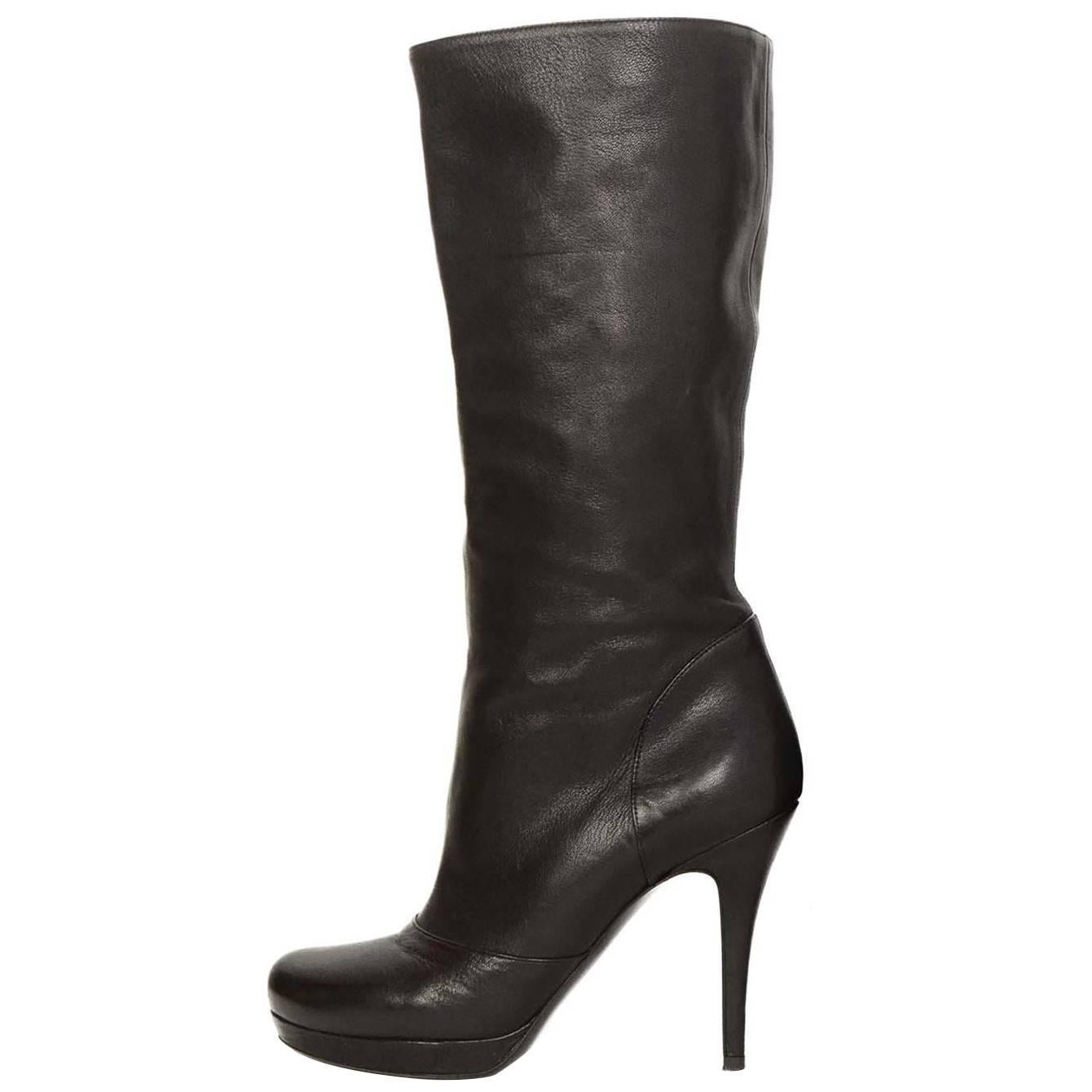 Yves Saint Laurent YSL Black Leather Boots sz 37