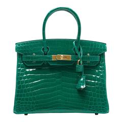 Hermes Emerald (Vert Emerude) Shiny Nilo Crocodile Birkin 30cm Gold Hardware