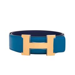 Hermes 42mm Reversible Blue Izmir /Blue Sapphire Constance H Belt Brushed Gold H