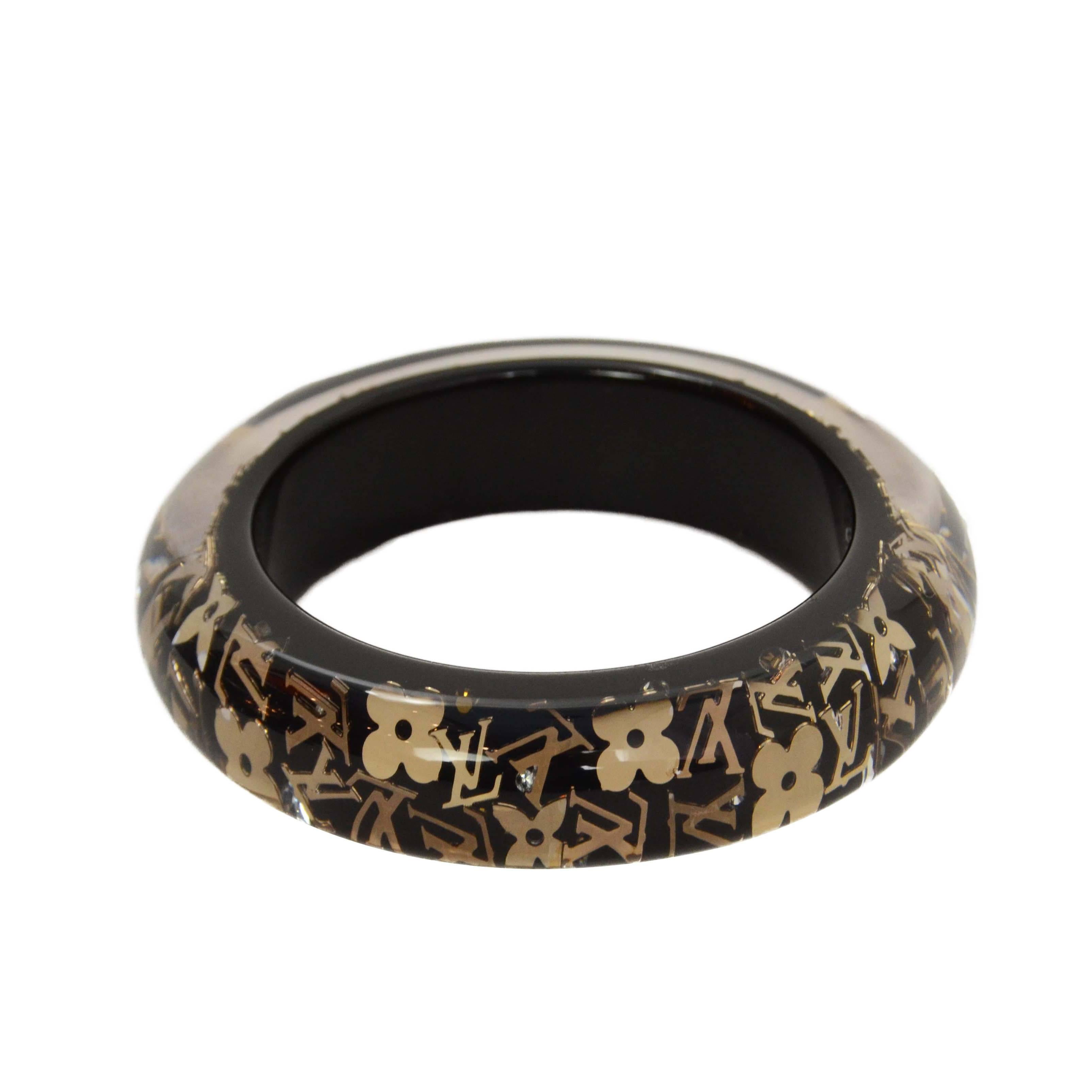 Louis Vuitton Black & Gold Resin Logo Bangle Bracelet