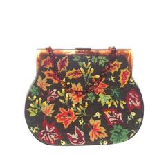 1950s Autumn Leaves Needle Point Handbag with Celluloid Frame and Chain 5