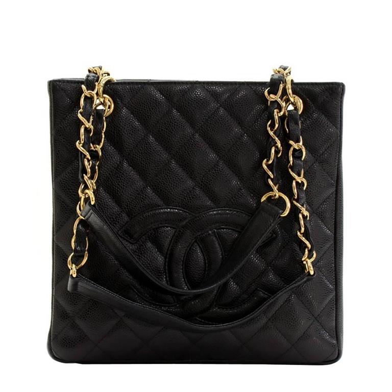 2004 Chanel Black Caviar Leather Shoulder Shopping Tote at 1stDibs