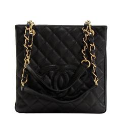 2004 Chanel Black Caviar Leather Shoulder Shopping Tote