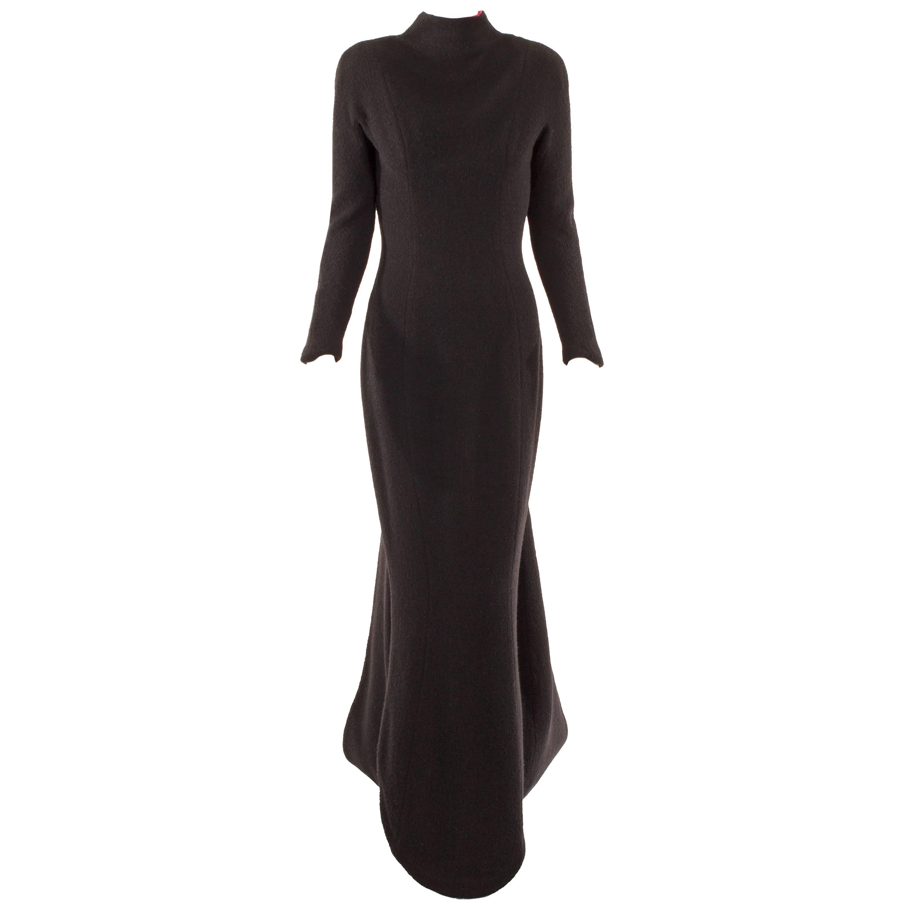 Thierry Mugler black wool and red velvet gown, circa 1982 For Sale