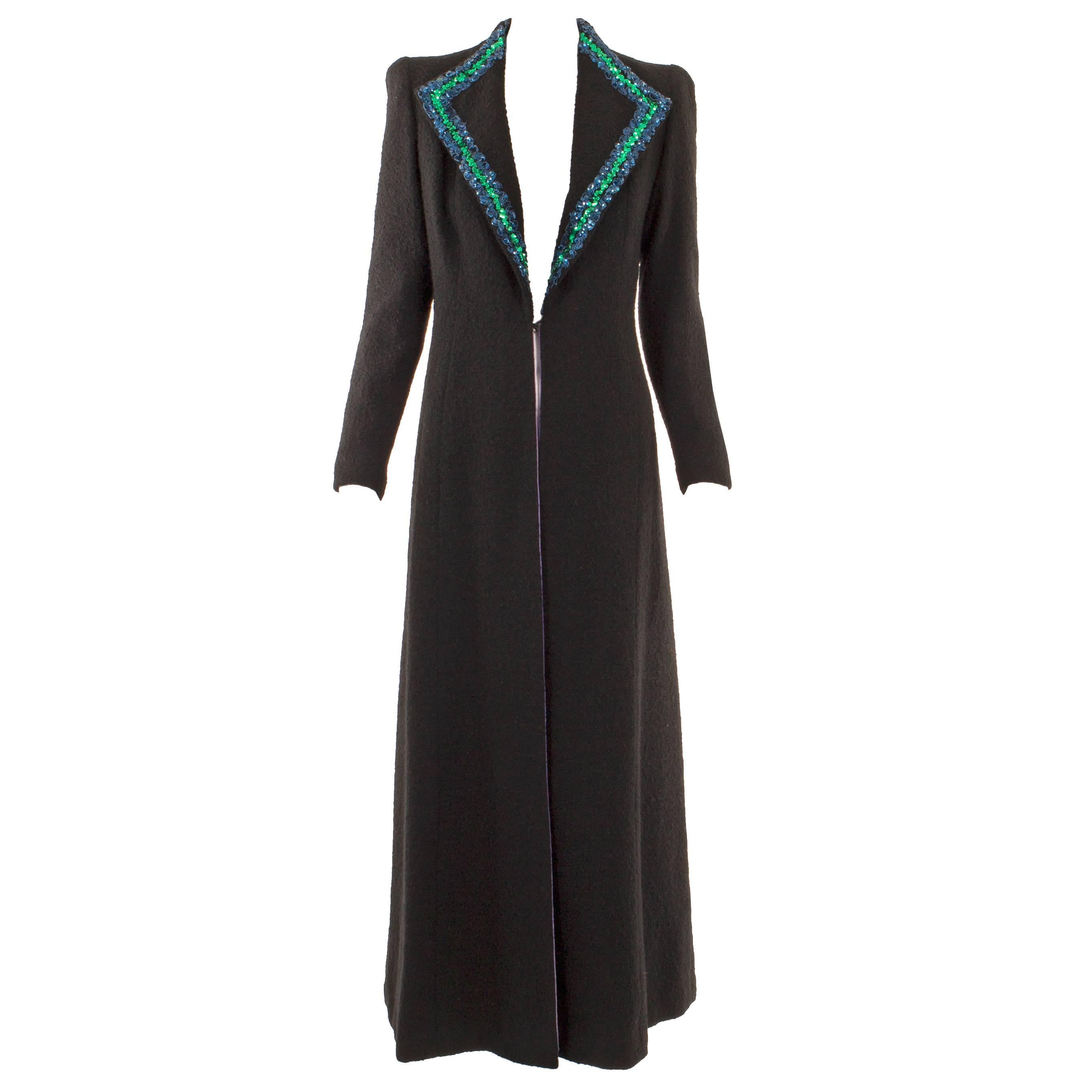 Schiaparelli haute couture black wool coat, autumn winter 1936 For Sale