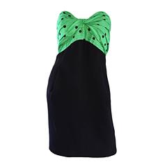 Geoffrey Beene Retro Green + Black Polka Dot Strapless Dress