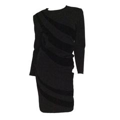 Valentino Black Two Piece Wool and Velvet Skirt and Sweater Set