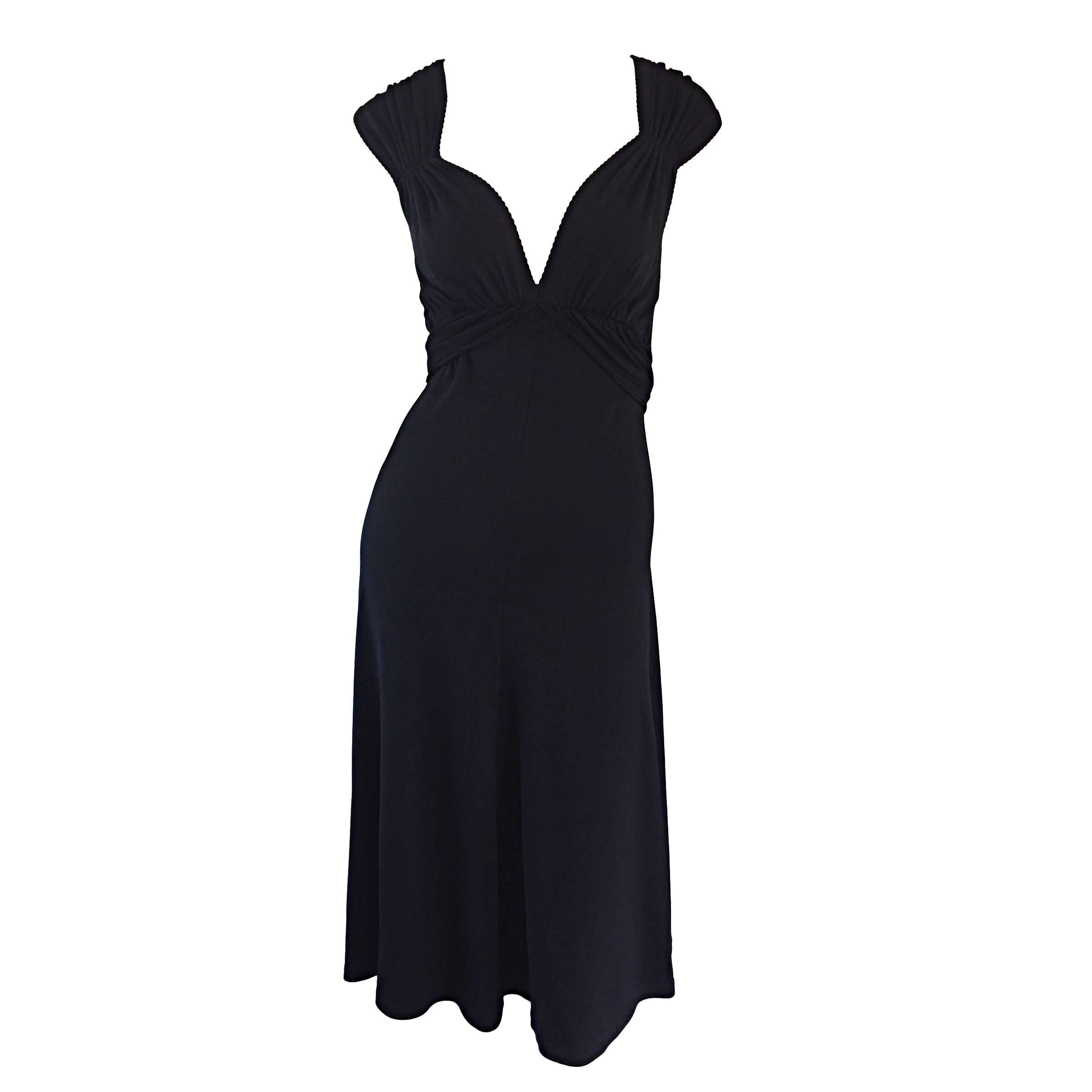 Michael Kors Collection Black Cap Sleeve Jersey Little Black Dress Size 8 LBD For Sale
