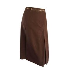New Vintage CELINE Brown Wool Skirt w/ Horsebit Detail Plus Size Taille 48 / US 14