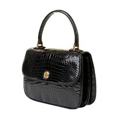 VERY RARE Vintage Gucci Black Crocodile Handbag in Pristine Condition