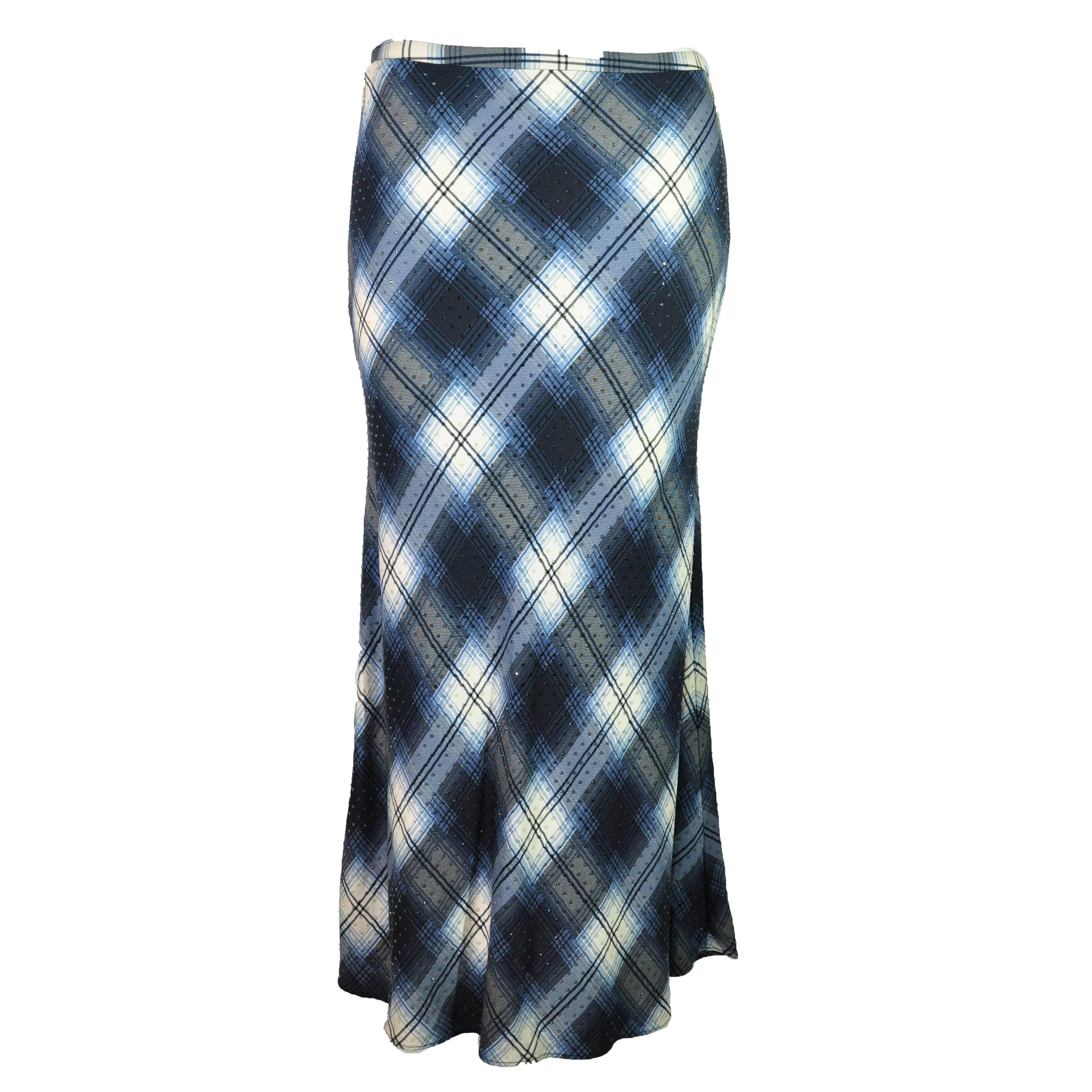 Celine by Michael Kors 90's Argyle Print With Crystals Silk Midi Skirt For Sale
