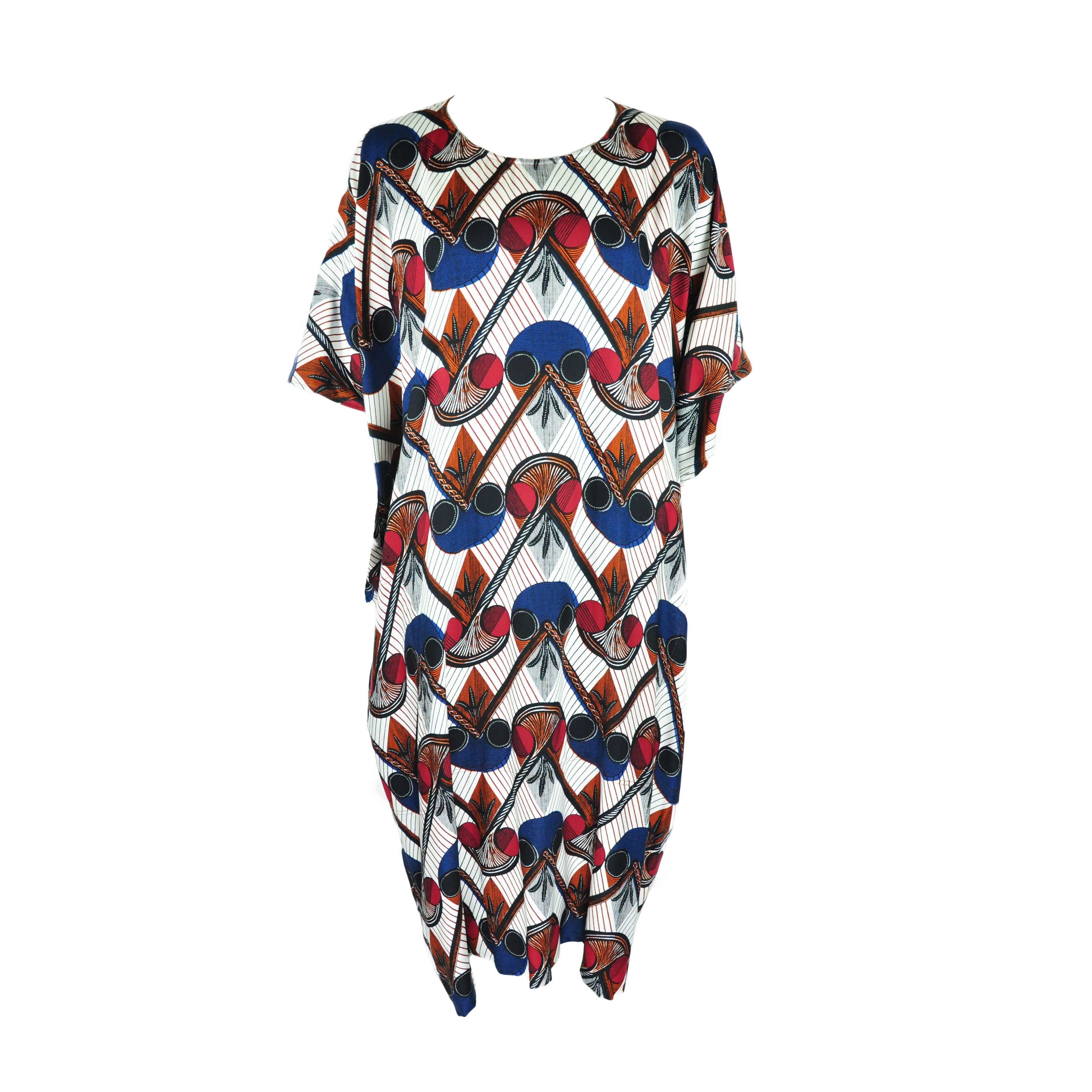 Hermes 2015 Spring-summer Runway African Print Over-sized Silk Dress FR34 For Sale