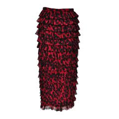 Dries Van  Noten Black & Red Printed Maxi Tiered Skirt