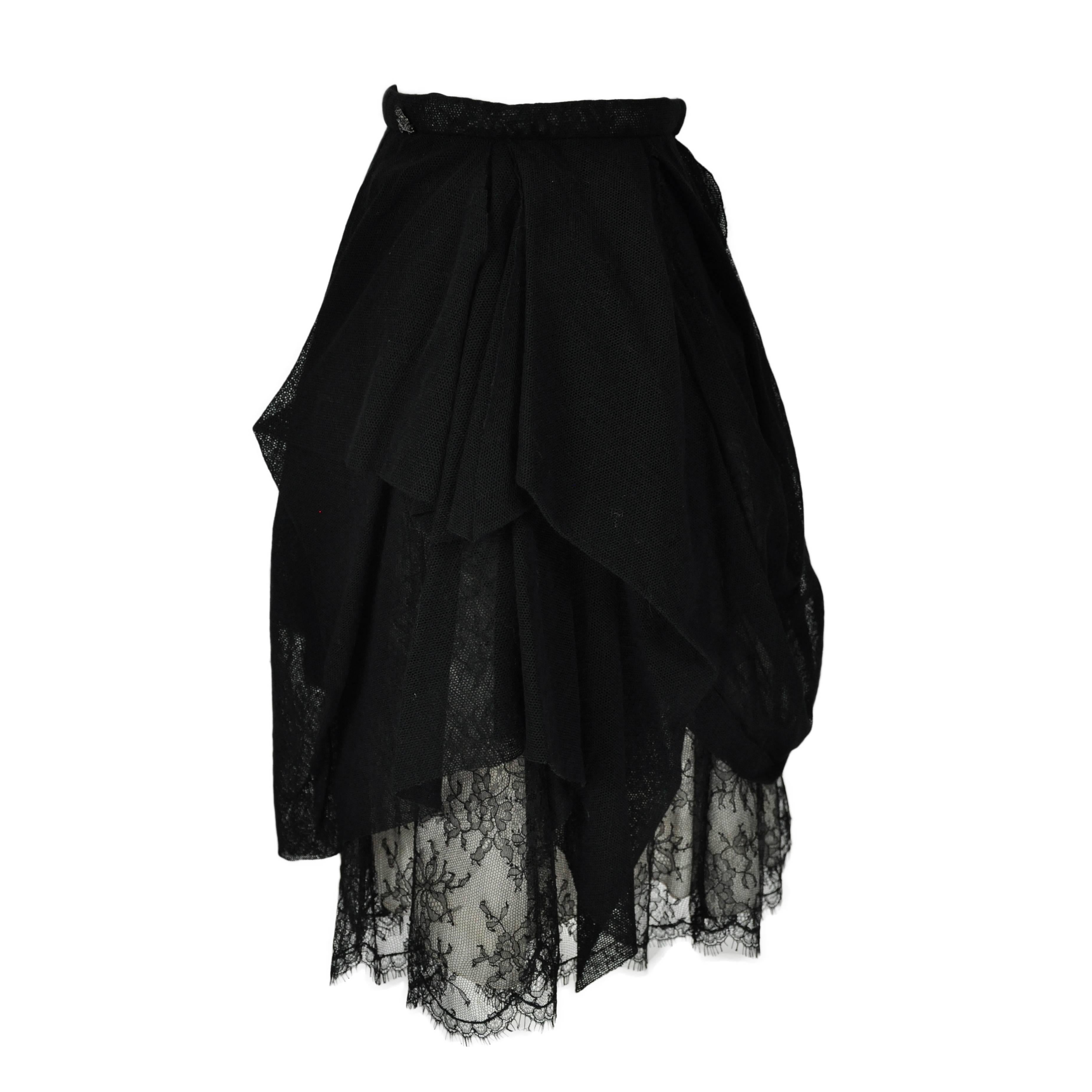 Chanel 2010 Black Tulle and Lace Asymmetric skirt FR34