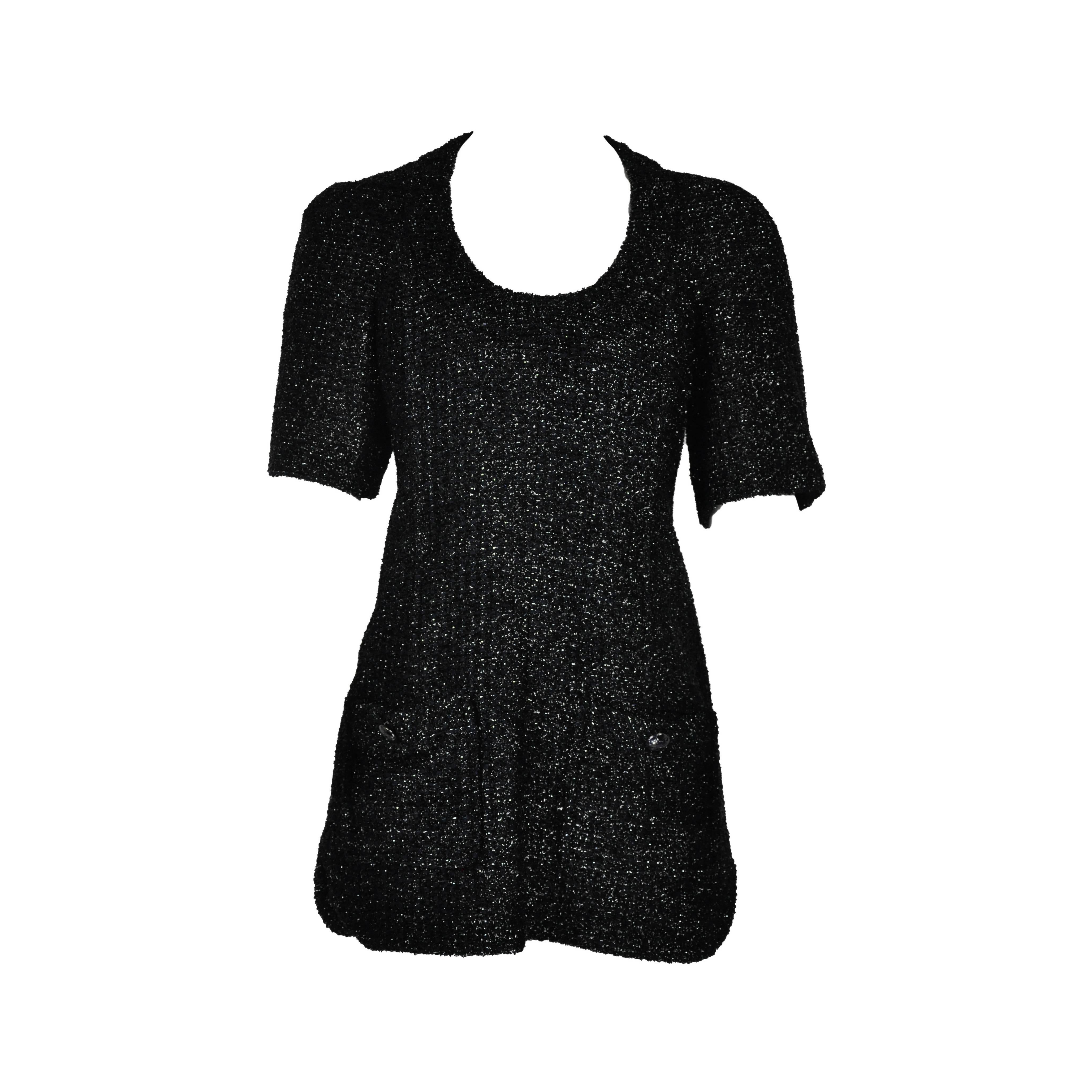 Chanel 2011 Round Neck Black Metallic Tweed Tunic FR36