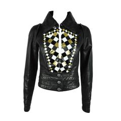 Chanel 2011 Black & Checkerboard Pattern Leather Jacket FR36