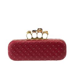 Alexander McQueen Red Quilted Leather Studded Knuckle Box Clutch