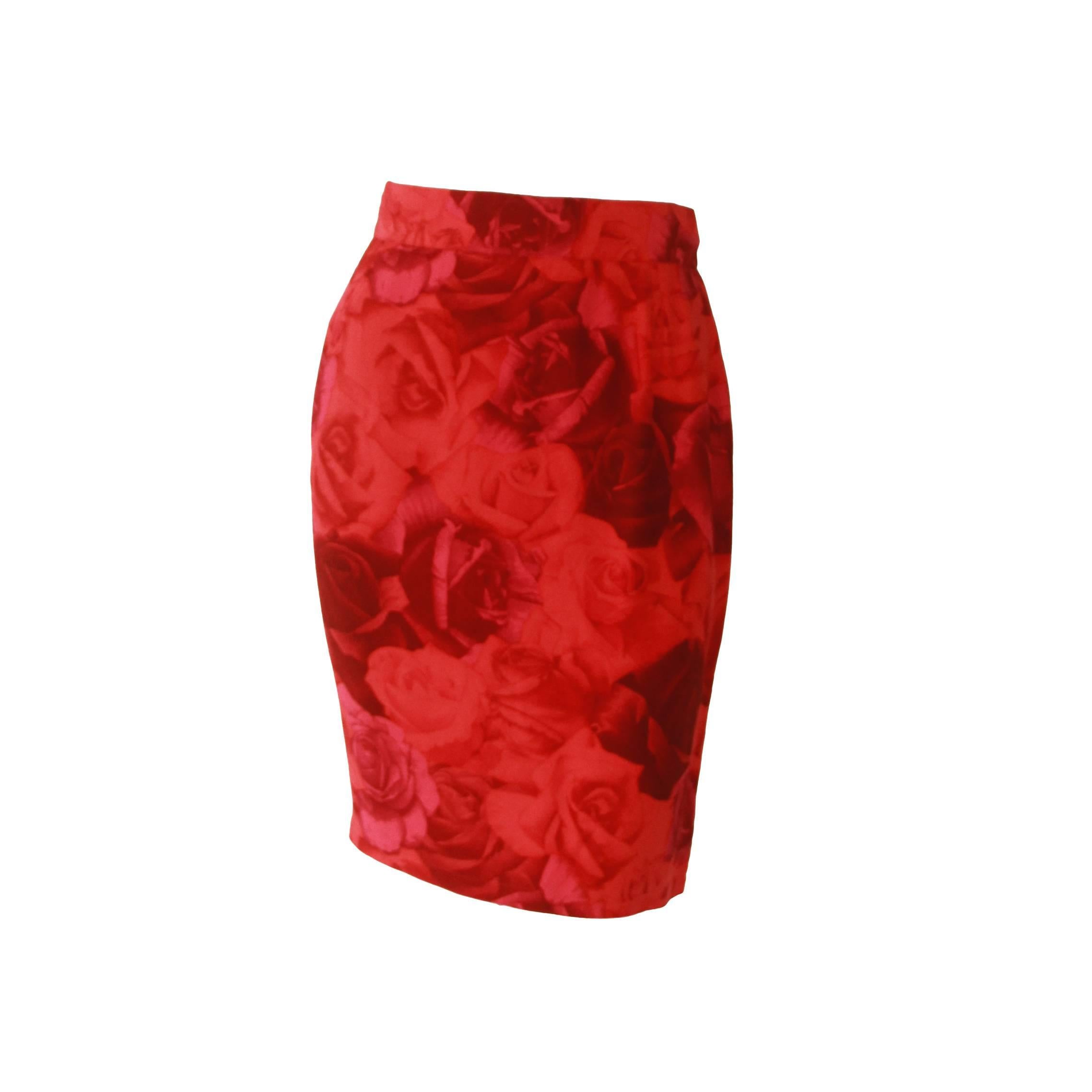 Gianni Versace Rose Printed Silk Skirt Spring 1988 For Sale