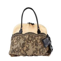 Valentino Beige Raffia & Black Lace Bow Satchel