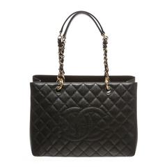 Chanel Black Quilted Caviar Leather Grand Shopper Tote GST Handbag
