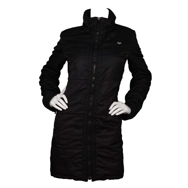 Thomas Burberry Black Long Zip Up Coat sz S For Sale at 1stDibs