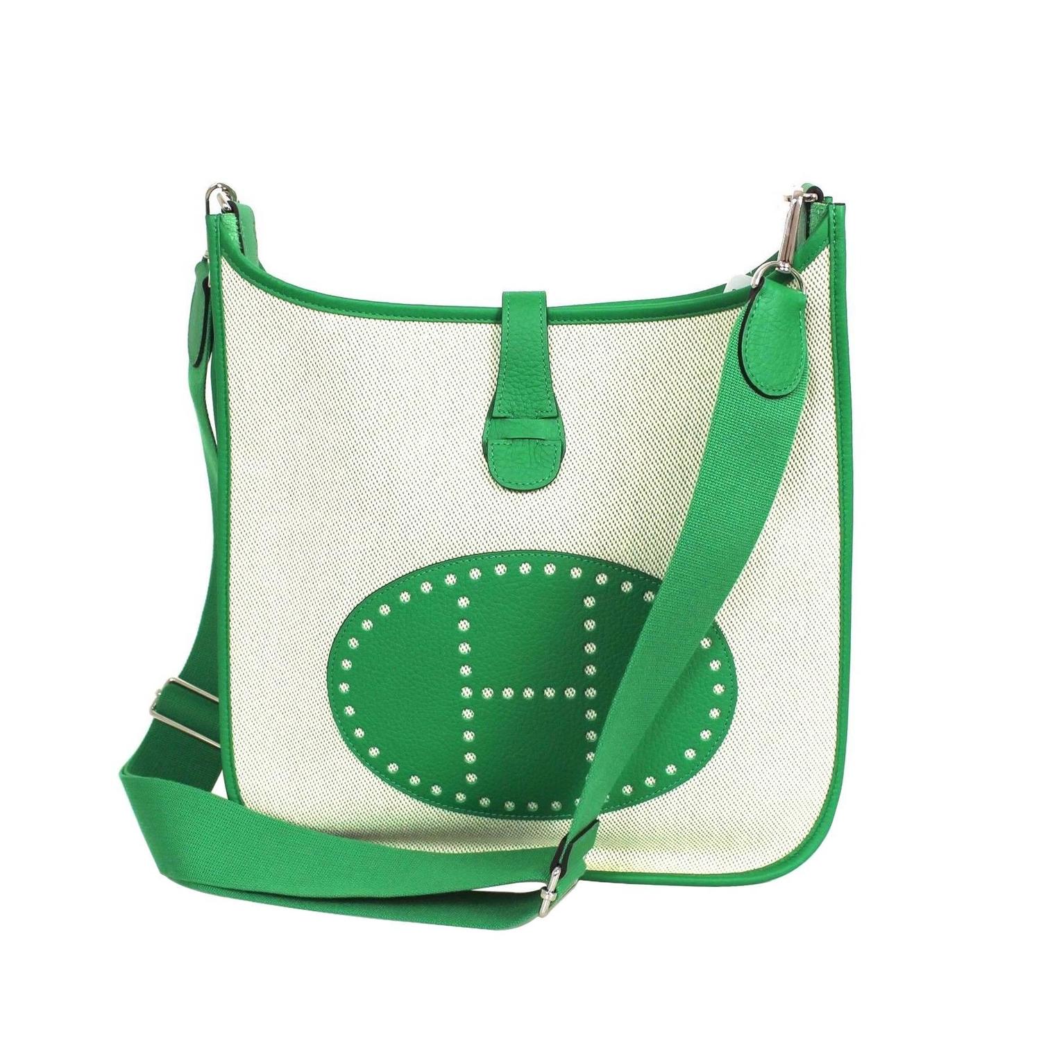 Hermes Ecru Twill H Canvas green Clemence Evelyne Iii Multicolor ...  