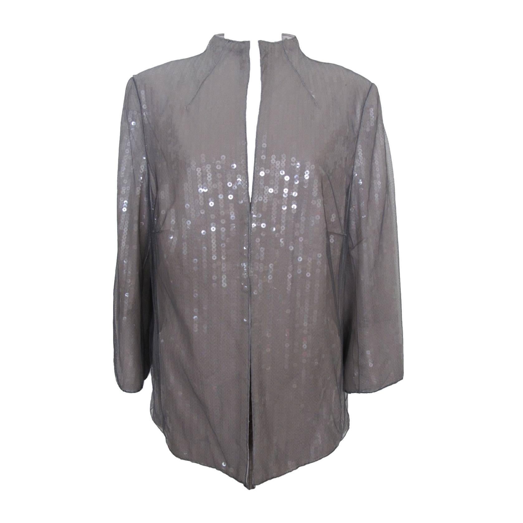 Akris Ivory Sequined Jacket with Grey Tulle Overlay For Sale