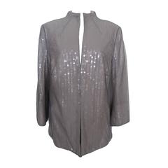Akris Ivory Sequined Jacket with Grey Tulle Overlay