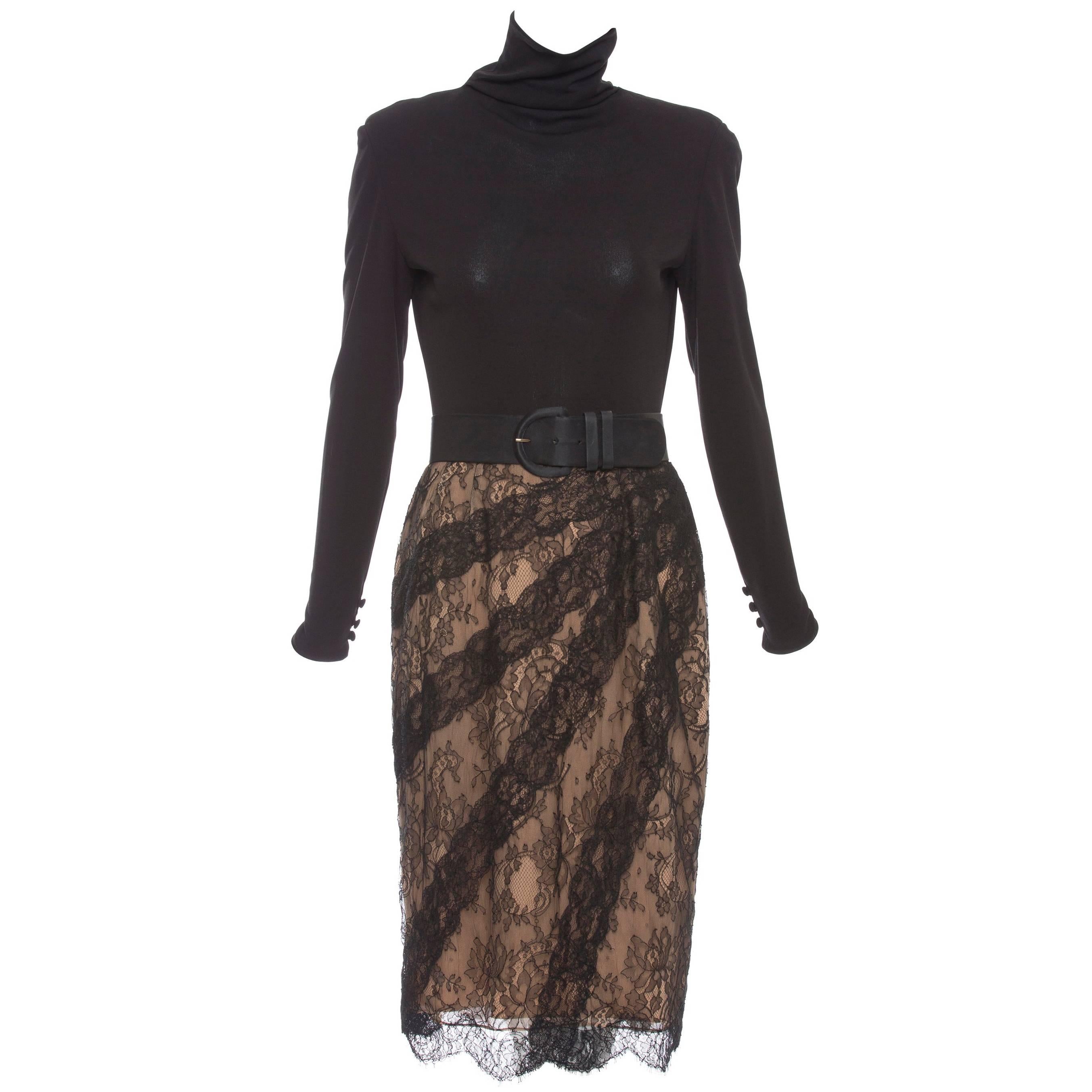 Bill Blass Black Imported Lace Evening Dress, Circa 1980s For Sale