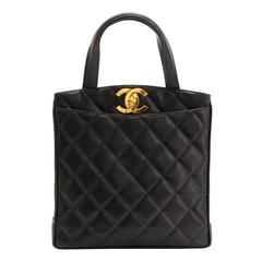 1990s Black Quilted Caviar Leather CC Tote