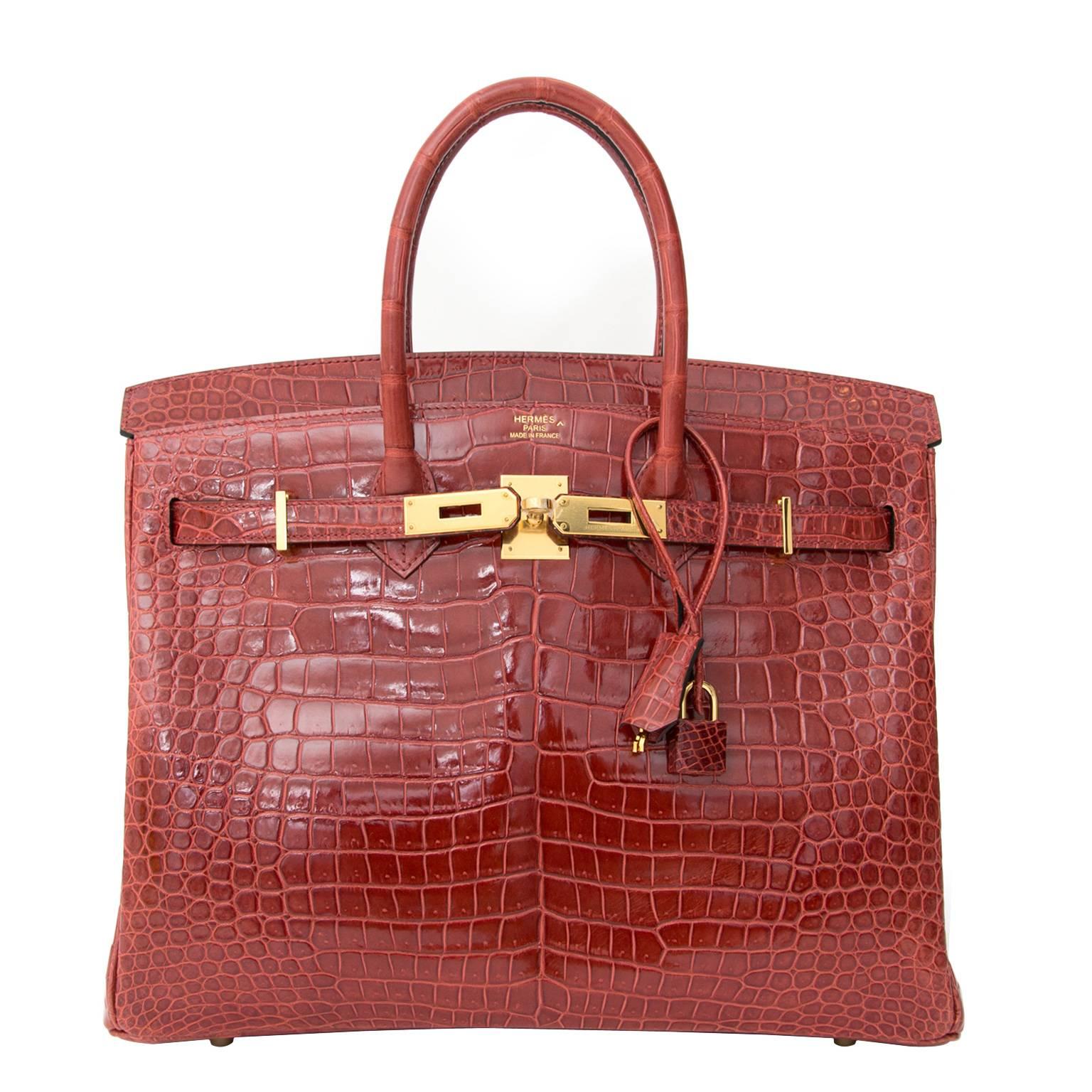 Hermès Birkin 35 GHW Coccodrillo Porosus Lisse Rouge H. H.