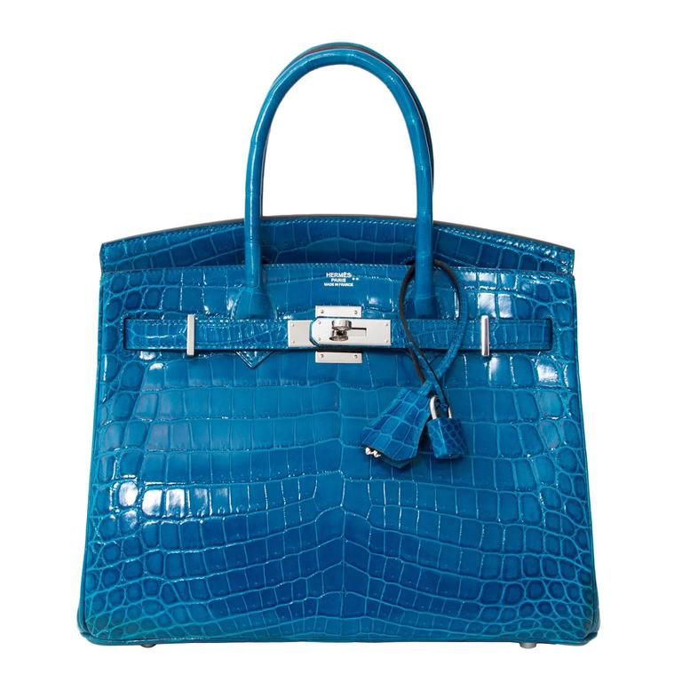 Hermes Birkin 30 Blue Electric Porosus Crocodile From