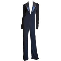 Jean Paul Gaultier Leather Collar Plunge Jersey Jumpsuit 5