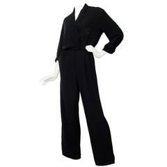 Retro 1980s Christian Dior Black Jumpsuit 