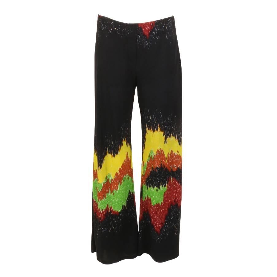Jean Paul Gautier Black Trousers with Seismograph Multicoloured Pattern For Sale