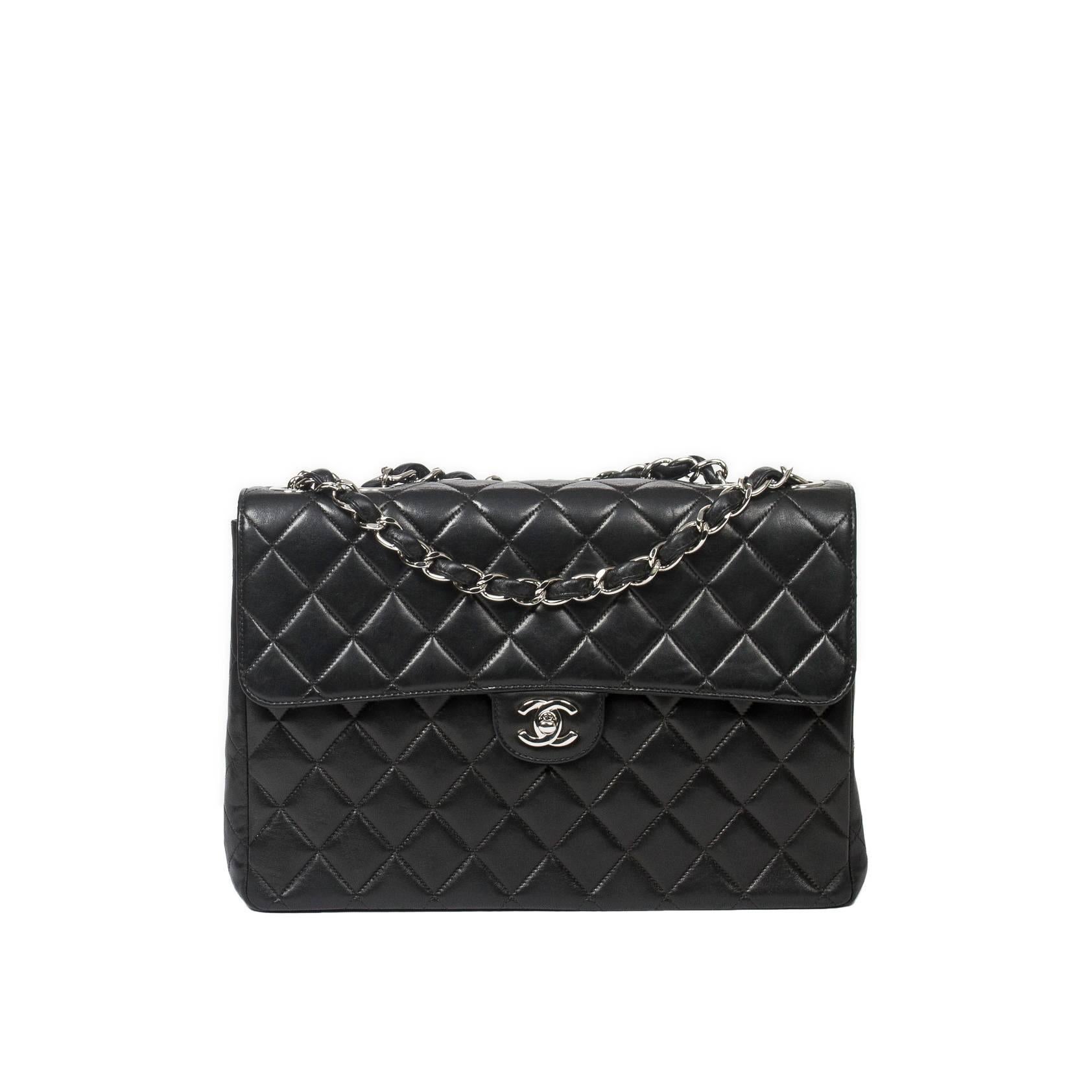 Chanel Classic Jumbo 31cm Black Quilted Leather For Sale