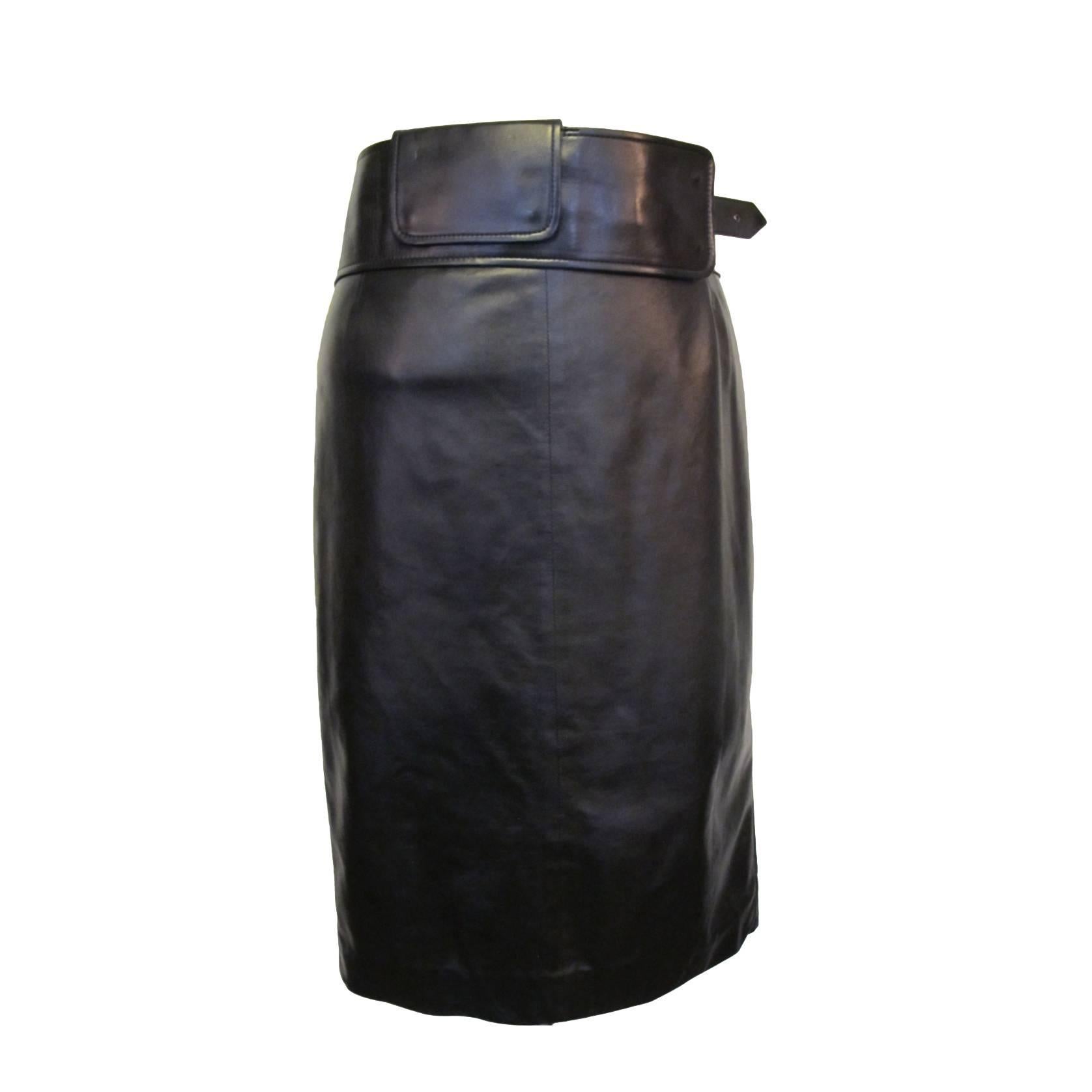 Tom Ford for YSL Black Leather Skirt with Pocket Belt For Sale