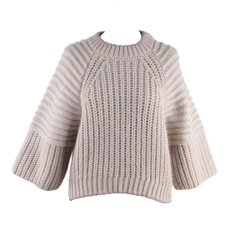 BALENCIAGA Beige Gray CHUNKY KNIT JUMPER Cropped Sleeves Sweater SIZE ...