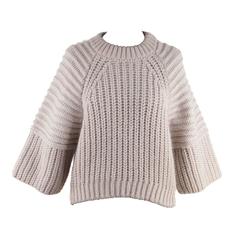 BALENCIAGA Beige Gray CHUNKY KNIT JUMPER Cropped Sleeves Sweater SIZE 36 