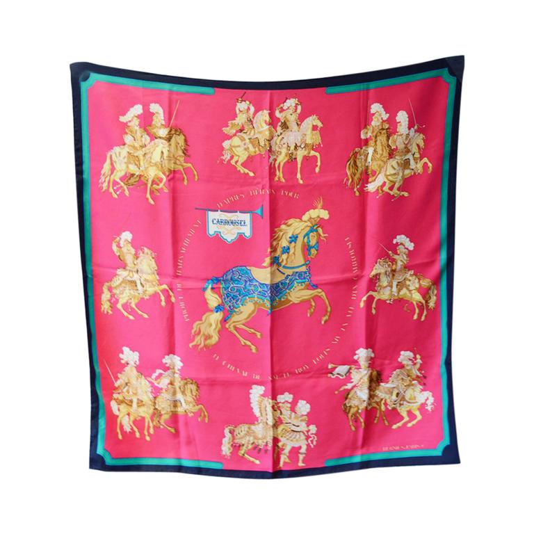 Hermes Vintage Carrousel Silk Scarf In Vibrant Red C1980s For Sale at ...