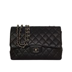 Chanel Black Quilted Caviar Jumbo Classic Flap Bag SHW