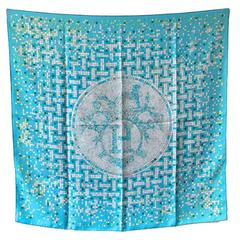 Authentic Hermes Vintage Teal Rare Mosaic Scarf